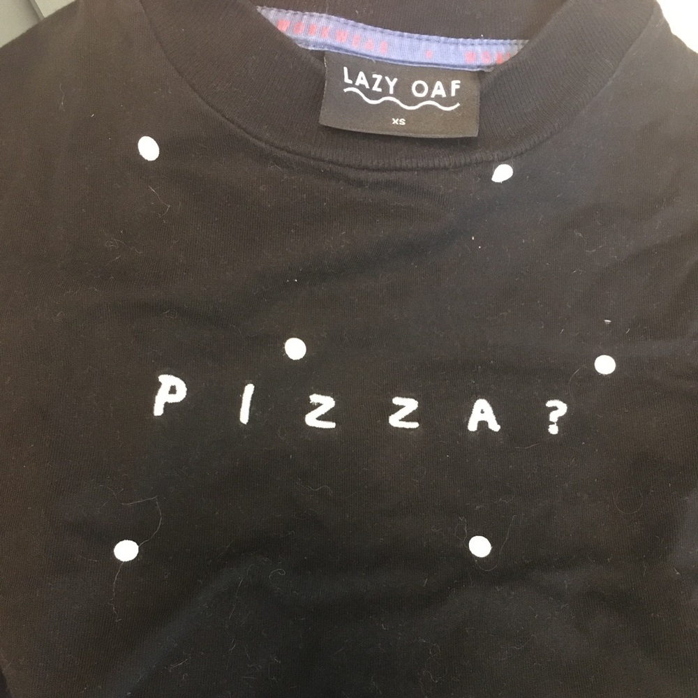 Pizza? Lazy Oaf cropped tee with embroidery